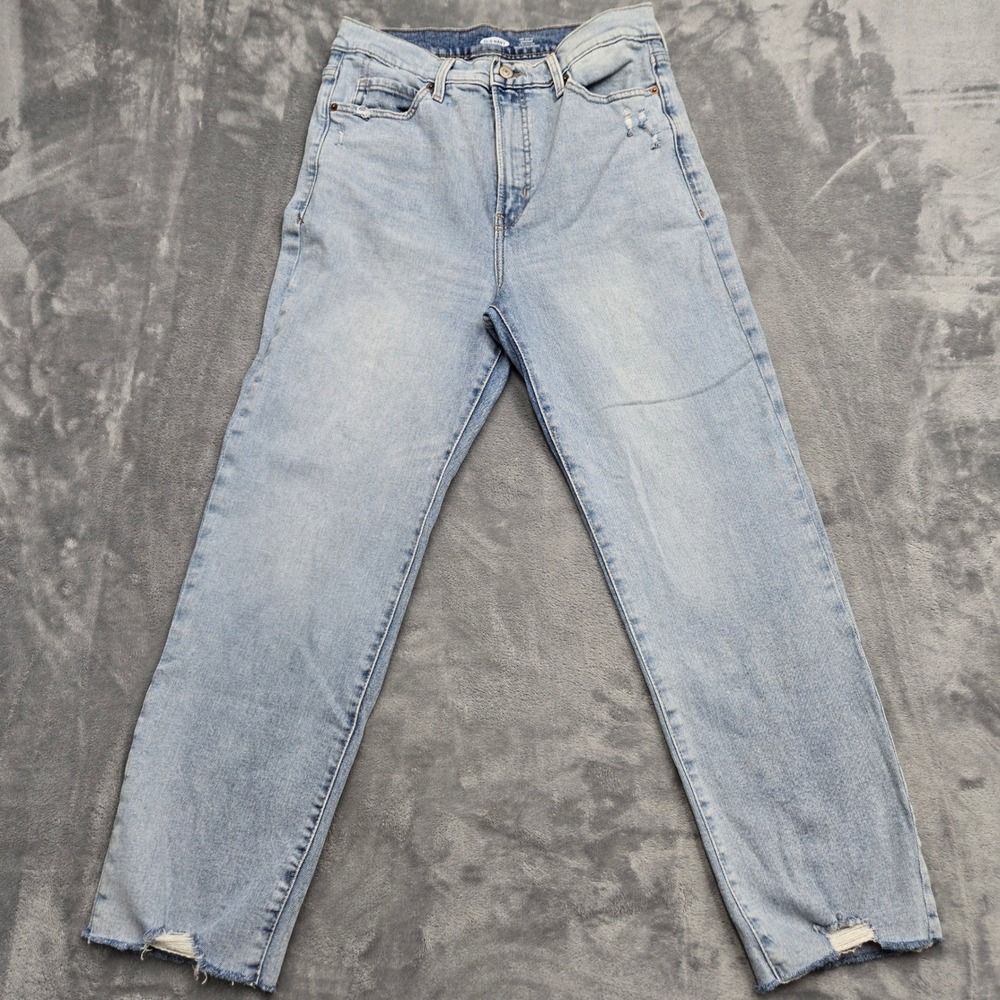 Old Navy Sky-Hi Straight Extra High Rise Light Wash Raw Hem Jeans Womens Size 10
